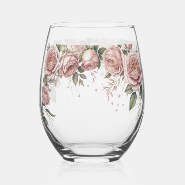  Dusty Pink Rose Wedding Toast Wine Glass (Front)