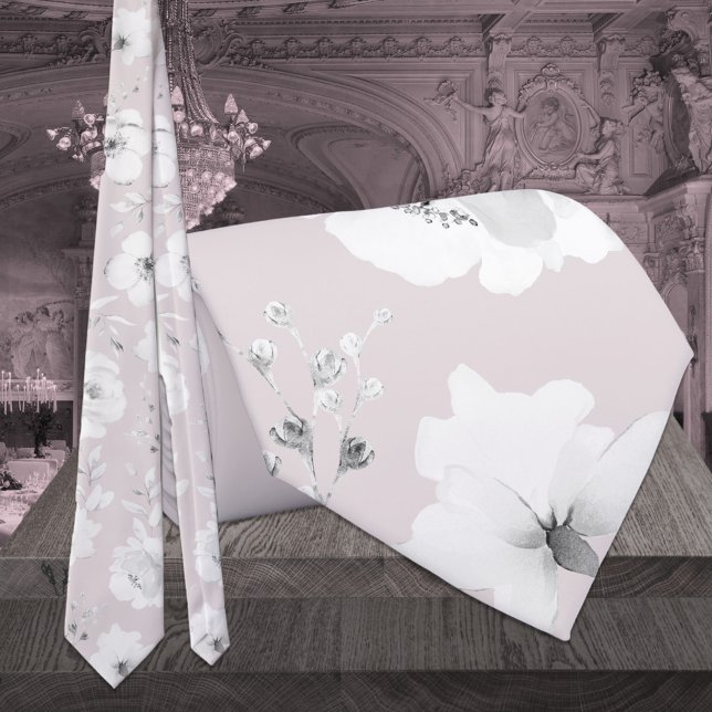 Dusty Pink Rose White Garden Peony Wedding Tie (Creator Uploaded)