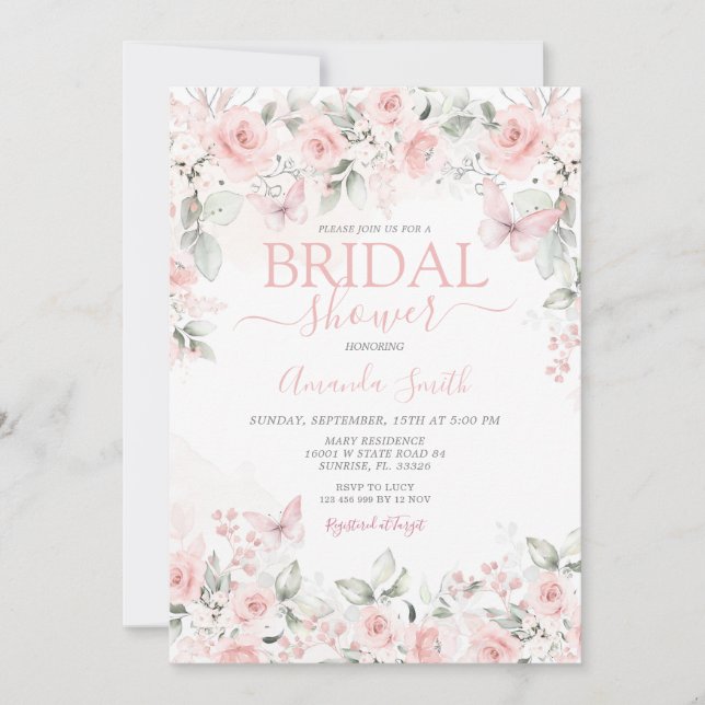 Dusty Pink Roses Bridal Shower invitation (Front)