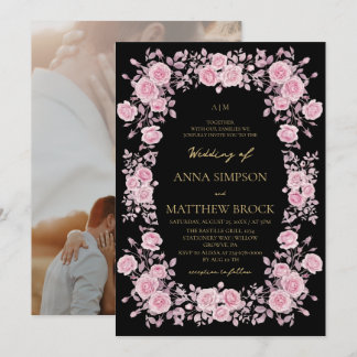 Dusty Pink Roses Elegant Floral Frame Wedding  Invitation