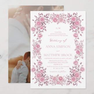 Dusty Pink Roses Elegant Floral Wedding  Invitation