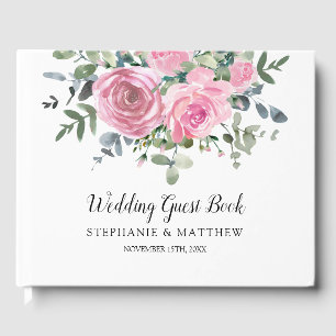 Dusty Pink Roses Eucalyptus Botanical Wedding Guest Book