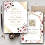 Dusty Pink Roses Gold Lace QR Code Muslim Wedding Invitation<br><div class="desc">Amaze your guests with this elegant islamic wedding invite featuring beautiful pastel flowers and intricate gold lace with QR code for online RSVP. Simply add your event details on this easy-to-use template to make it a one-of-a-kind invitation.</div>