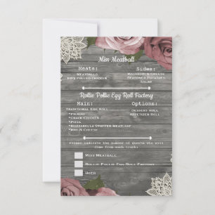 Dusty Pink Roses Grey Rustic Wood Lace Menu Insert Invitation