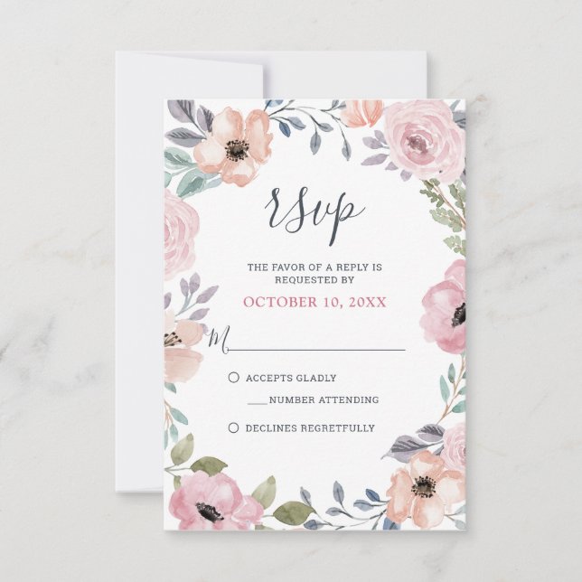 Dusty Pink Roses Midsummer Floral Bloom RSVP Card (Front)