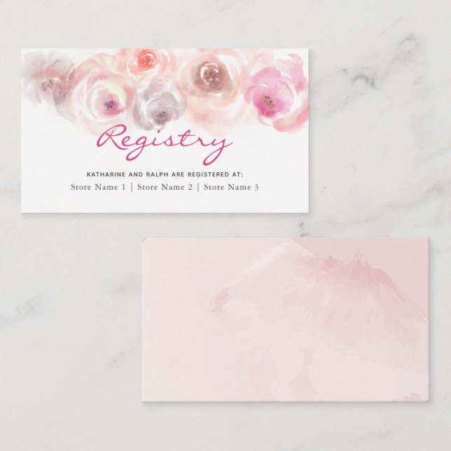 Dusty Pink Roses Watercolor Gift Registry Enclosure Card (Front/Back)