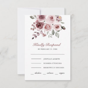 Dusty Pink Roses Wedding RSVP Card