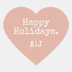 Dusty Pink Rustic Christmas Holiday Initials Heart Sticker