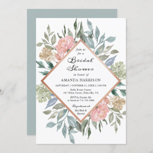 Dusty Pink Rustic Floral Pastel Chic Bridal Shower Invitation