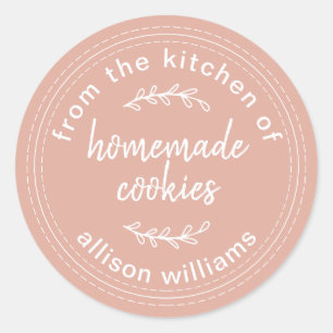 Dusty Pink Rustic Homemade Cookies Personalised Classic Round Sticker