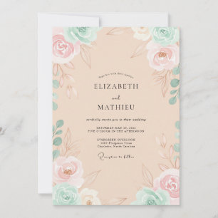Dusty Pink Sage Bloom Wedding Invitation