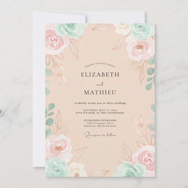 Dusty Pink Sage Bloom Wedding Invitation (Front)