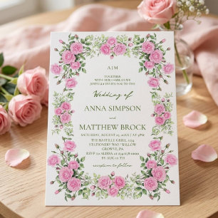 Dusty Pink & Sage Roses Elegant Floral Wedding  Invitation