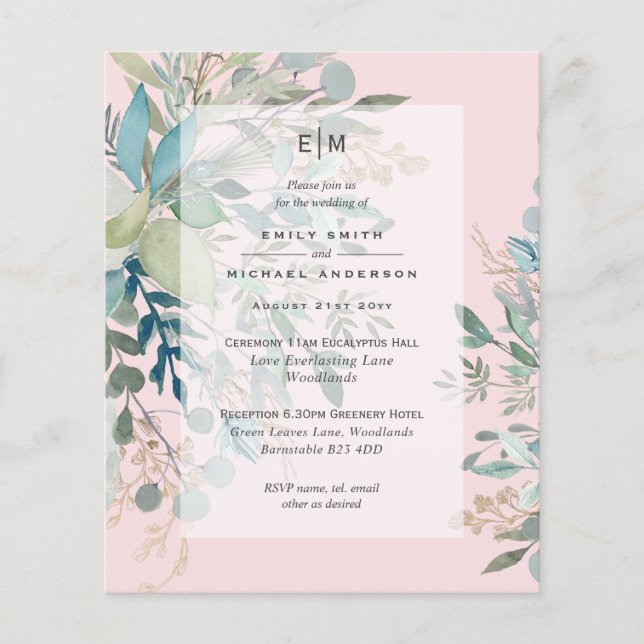 Dusty Pink Sage Wedding Ceremony and Reception Inv Flyer (Front)