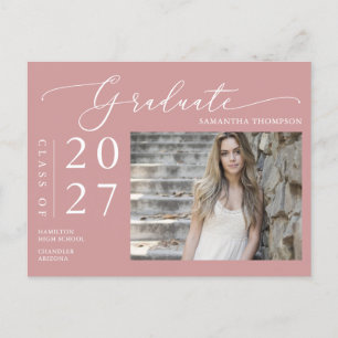 Dusty Pink Script Graduate Announcement Photo Postcard