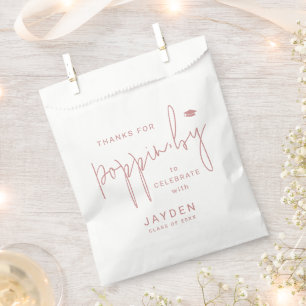 Dusty Pink Script Thanks for Popping by Graduation Favour Bags
