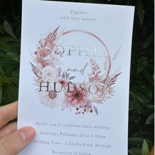 Dusty Pink Silver Foil Modern Boho Wreath Wedding