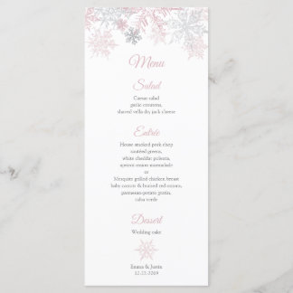 Dusty Pink & Silver Snowflakes Wedding Rackcard Menu