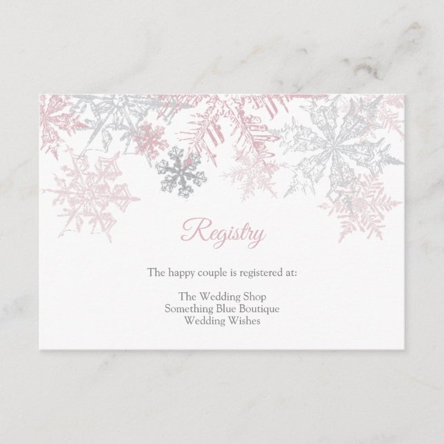 Dusty Pink & Silver Snowflakes Wedding Registry Enclosure Card (Front)