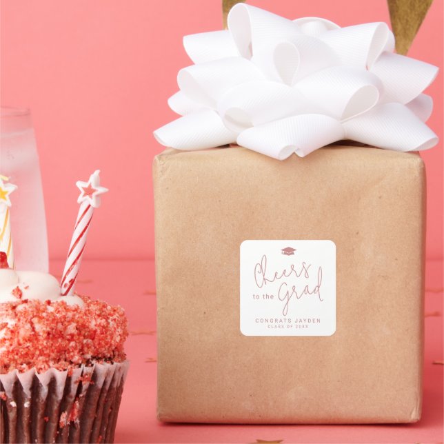 Dusty Pink Simple Modern Script Cheers Graduate  Square Sticker (Party)