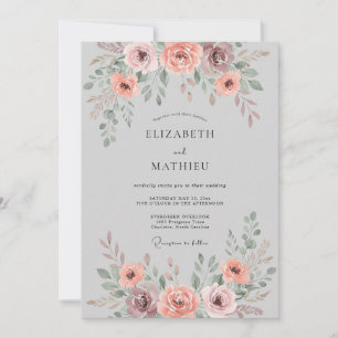 Dusty Pink Soft Floral Wedding Invitation