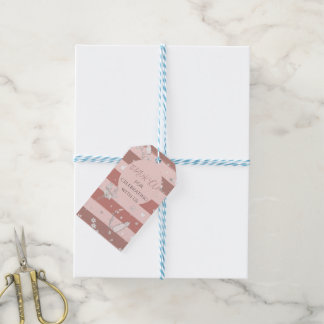 Dusty Pink Stripes Circle Frame Baby Girl Shower Gift Tags