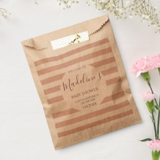 Dusty Pink Stripes Minimalist Baby Girl Shower Favour Bags