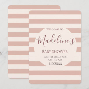 Dusty Pink Stripes Minimalist Baby Girl Shower  Invitation