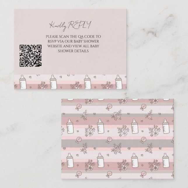 Dusty Pink Stripes QR Code Baby Shower  Card (Front/Back)
