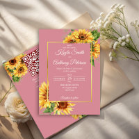 Dusty pink sunflower elegant wedding qr rsvp