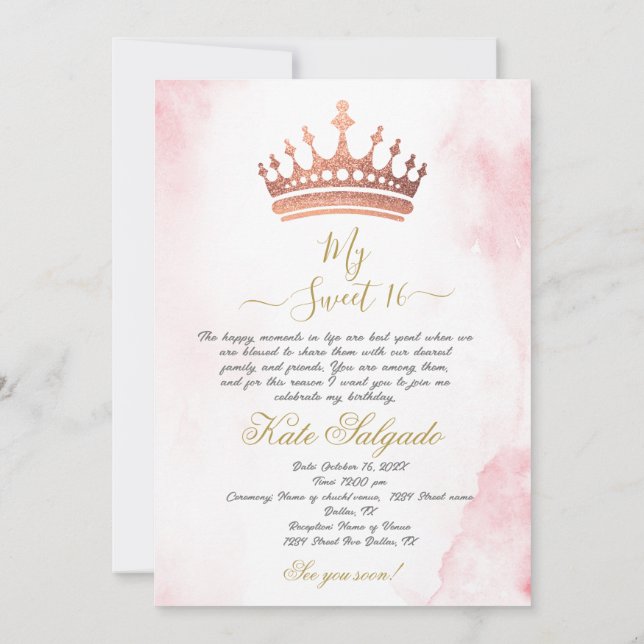 Dusty pink sweet 16 invitation (Back)
