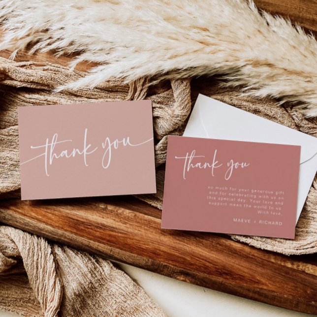 Dusty Pink Thank You Card Modern Minimalist Girl (Creator Uploaded)