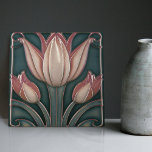 Dusty Pink Tulips on Blue Symmetric Art Nouveau Tile<br><div class="desc">Welcome to CreaTile! Here you will find handmade tile designs that I have personally crafted and vintage ceramic and porcelain clay tiles, whether stained or natural. I love to design tile and ceramic products, hoping to give you a way to transform your home into something you enjoy visiting again and...</div>