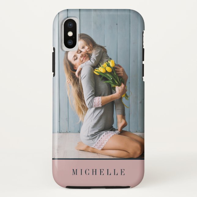 Dusty PInk  | Vertical photo monogram personalised Case-Mate iPhone Case (Back)