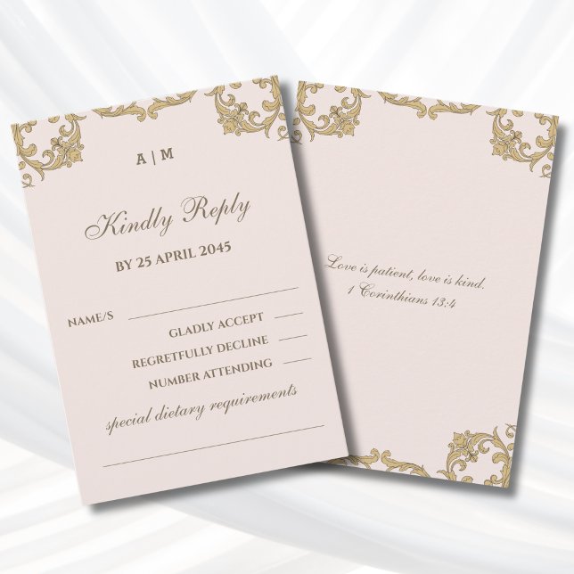 Dusty Pink Victorian Christian Wedding RSVP Card  (Creator Uploaded)