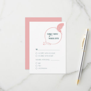 Dusty Pink Vintage Art Nouveau Butterfly Wedding RSVP Card