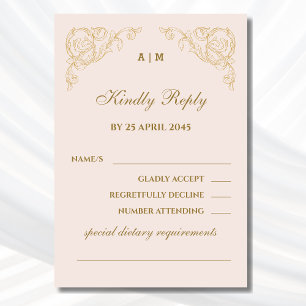 Dusty Pink Vintage Baroque Wedding RSVP Card 