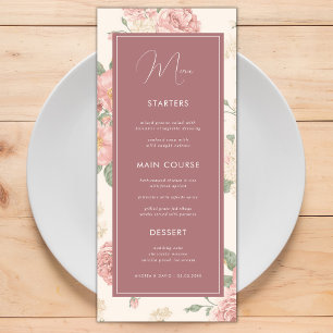 Dusty Pink Vintage Floral Botanical Wedding Dinner Menu