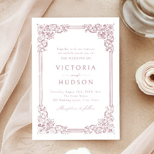 Dusty Pink Vintage Frame Elegant Wedding Invitation