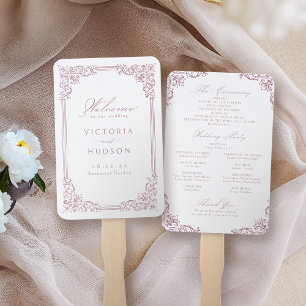 Dusty Pink Vintage Frame Elegant Wedding Program Hand Fan