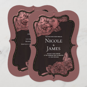 Dusty Pink Vintage Rose Gold Elegant Glam Wedding Invitation