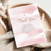 Dusty Pink Watercolor First Communion Thank You