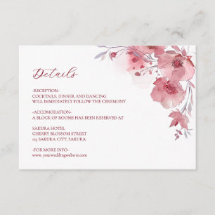 Dusty Pink Watercolor Flower Details Enclosure Card