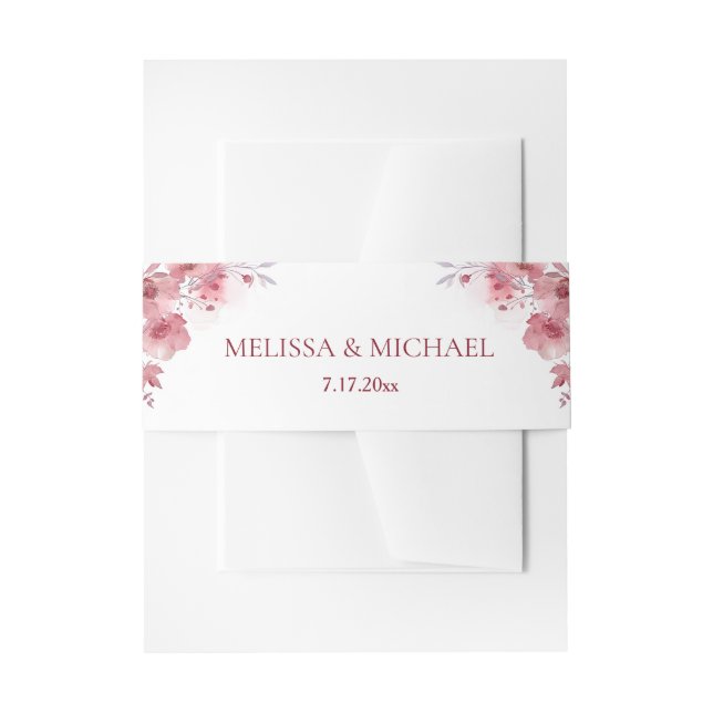 Dusty Pink Watercolor Flowers Wedding Invitation Belly Band (Front Example)