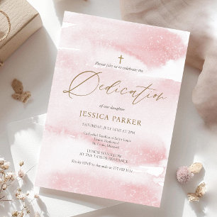 Dusty Pink Watercolor Girl Dedication Invitation