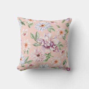 Dusty Pink Watercolor Lavender and Peach Floral Cushion