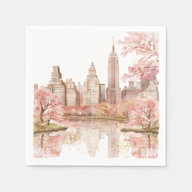Dusty Pink Watercolor New York Wedding Napkin (Front)
