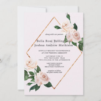Dusty Pink Watercolor Rose Blossoms Invitation