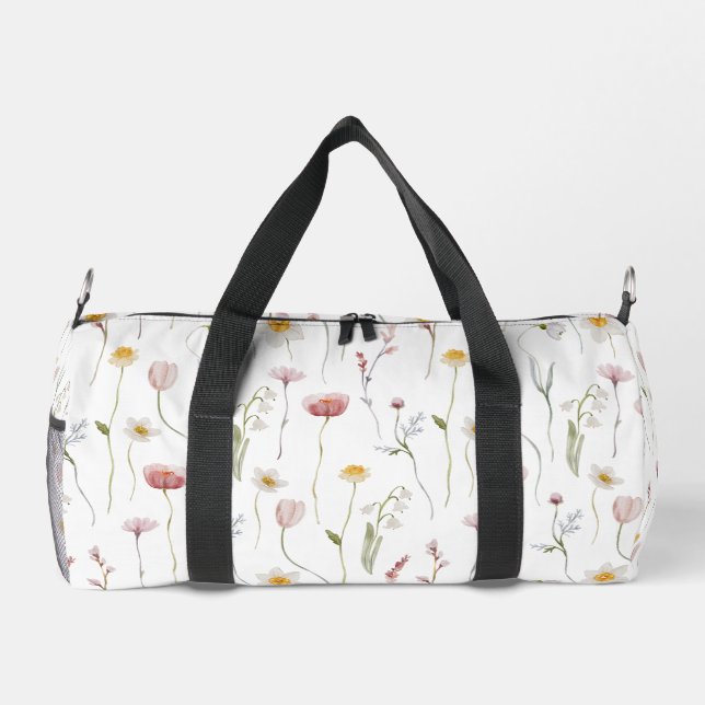 Dusty Pink Watercolor Wildflower Duffle Bag (Back)