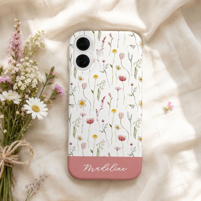 Dusty Pink Watercolor Wildflower Name Case-Mate iPhone Case (Creator Uploaded)